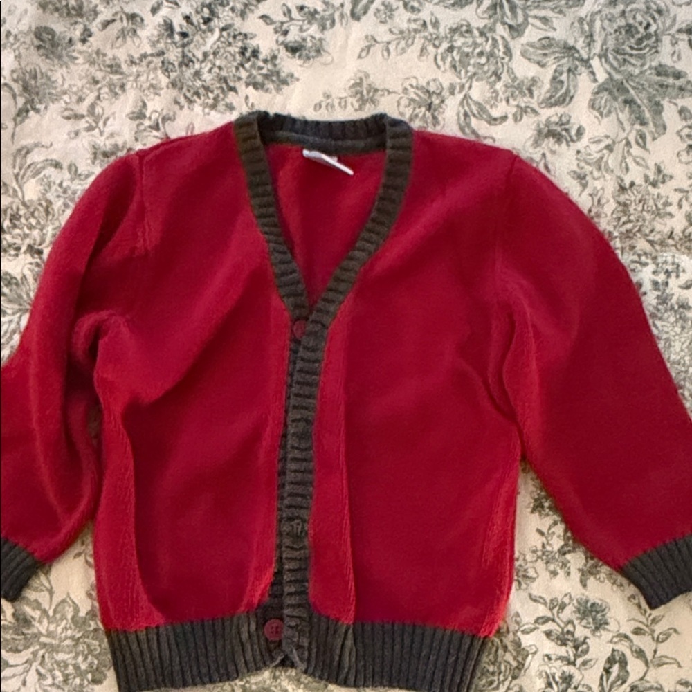 Gymboree Red Sweater Cardigan with Gray Trim